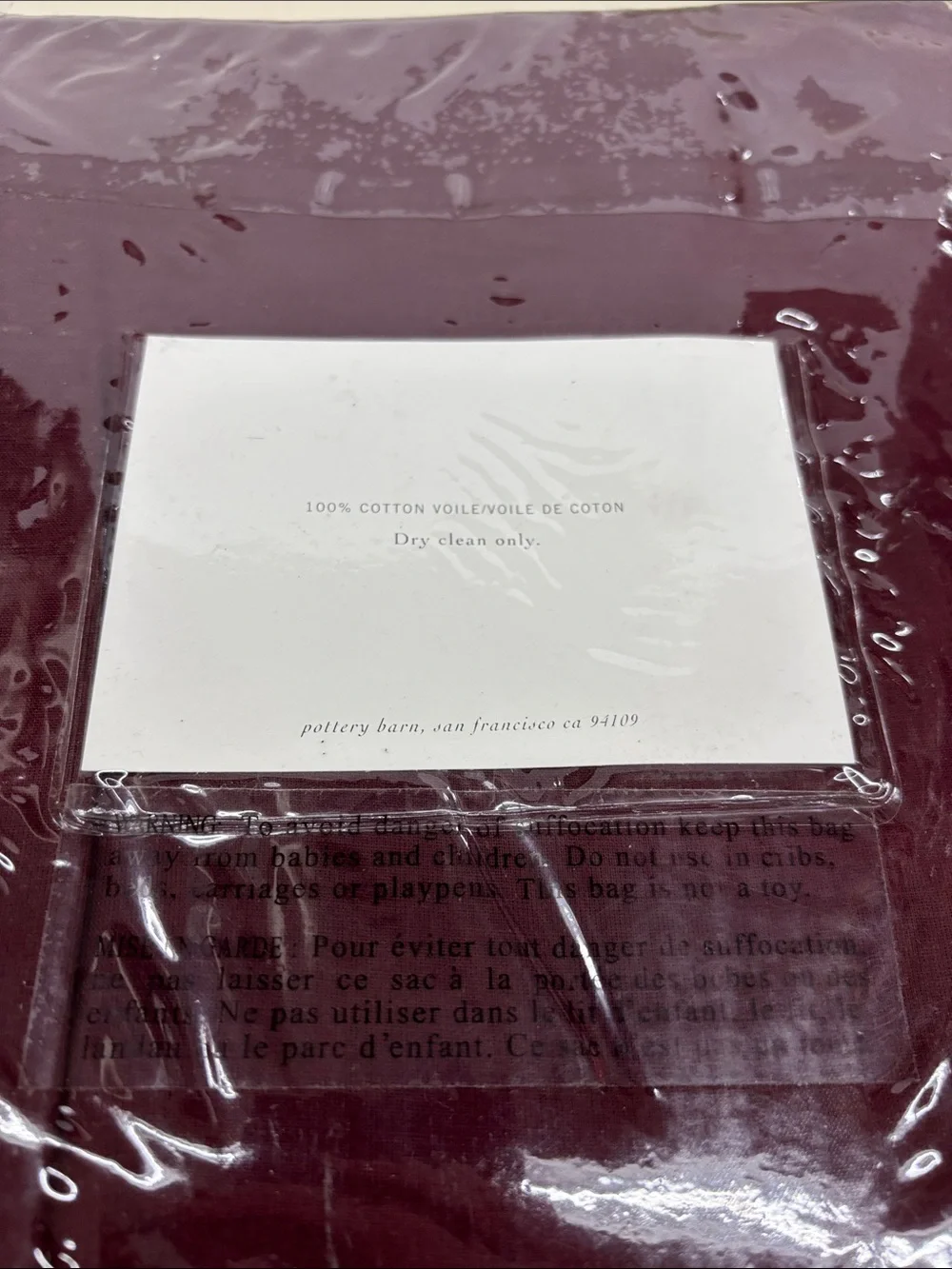 NWT Pottery Barn Burgundy Voile Curtain Panel